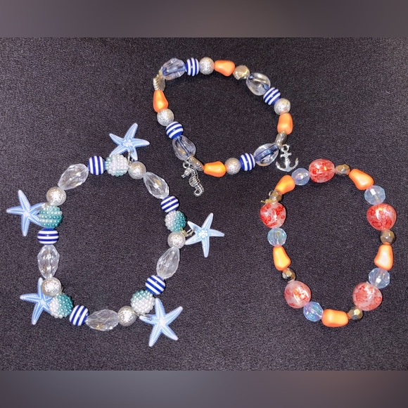Nautical | Beach Theme Handmade Beaded Charm Bracelet Set Plus Size Friendly - Picture 1 of 5